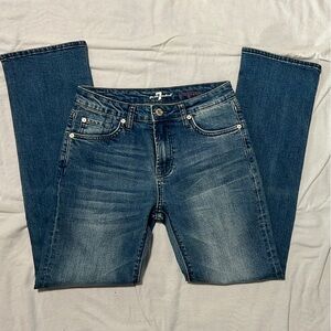7 For All Mankind Blue Straight Leg Jeans with Vintage Wash